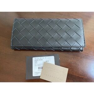 Bottega Veneta 609402 Leather Large weave intrecciato Black and Gray Wallet